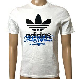 Adidas Graphic T-Shirt Kids Unisex Short Sleeve 13 - 14 Years White Blue Black